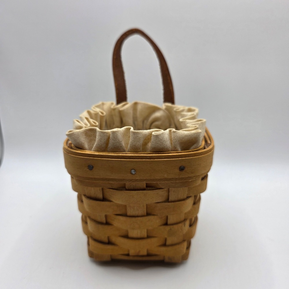 Longaberger 1999 Chive Hanging Basket Leather Handle Fabric Liner and protector